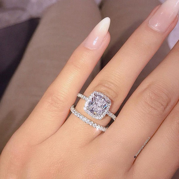 17IF 3Pcs/Set Fashion Geometry Intersect Crystal Rings Set For Women