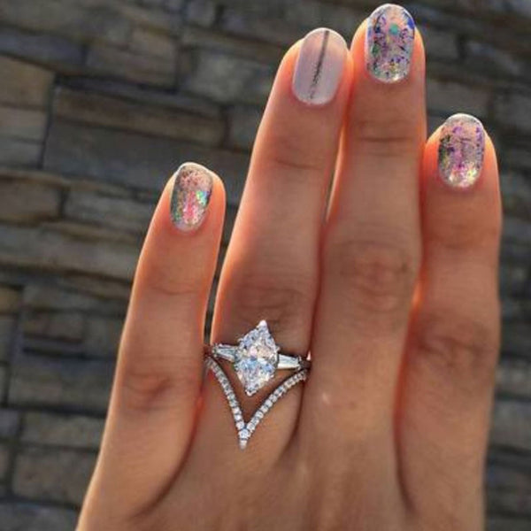 17IF 3Pcs/Set Fashion Geometry Intersect Crystal Rings Set For Women